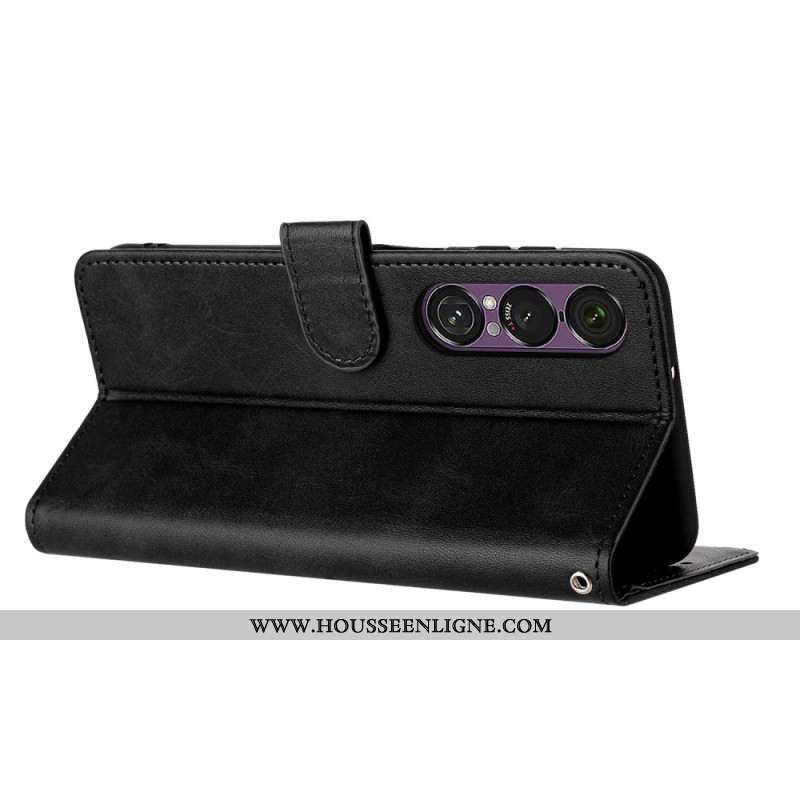 Housse Sony Xperia 1 VII Effet Cuir à Lanière