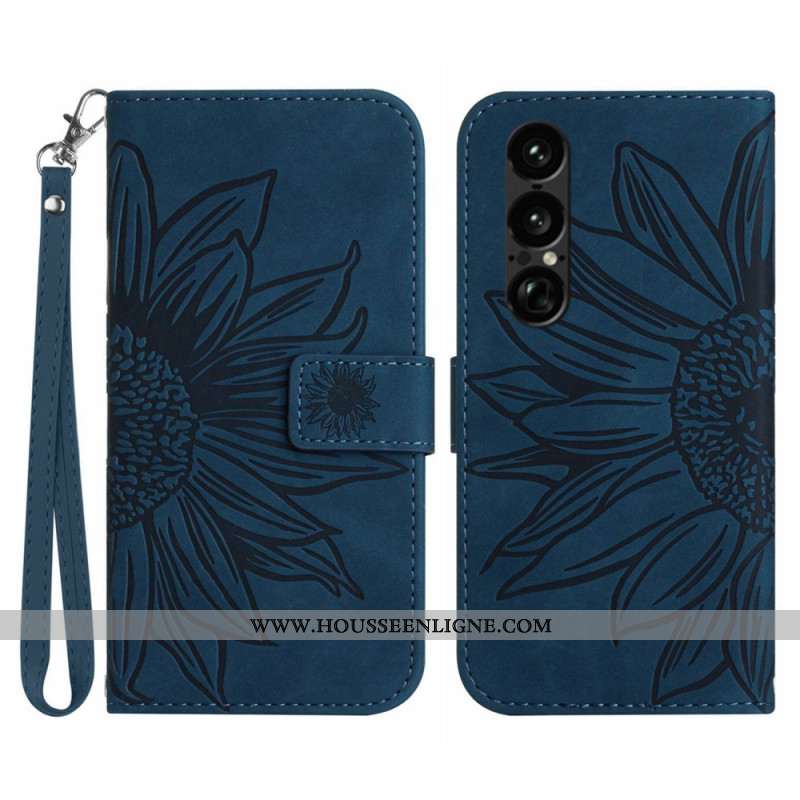 Housse Sony Xperia 1 VII Empreinte Tournesol à Lanière