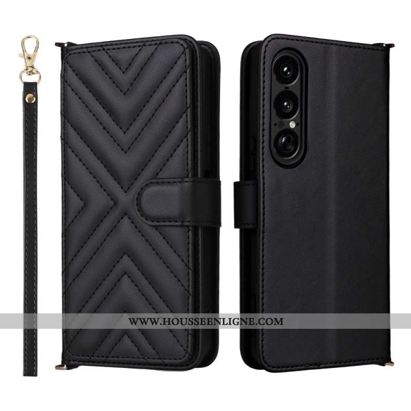 Housse Sony Xperia 1 VII Matelassée avec Lanière et Bandoulière