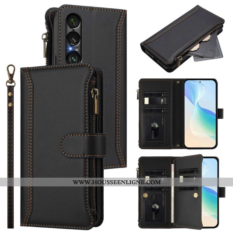 Housse Sony Xperia 1 VII Portefeuille 9 Porte-Cartes et Lanière