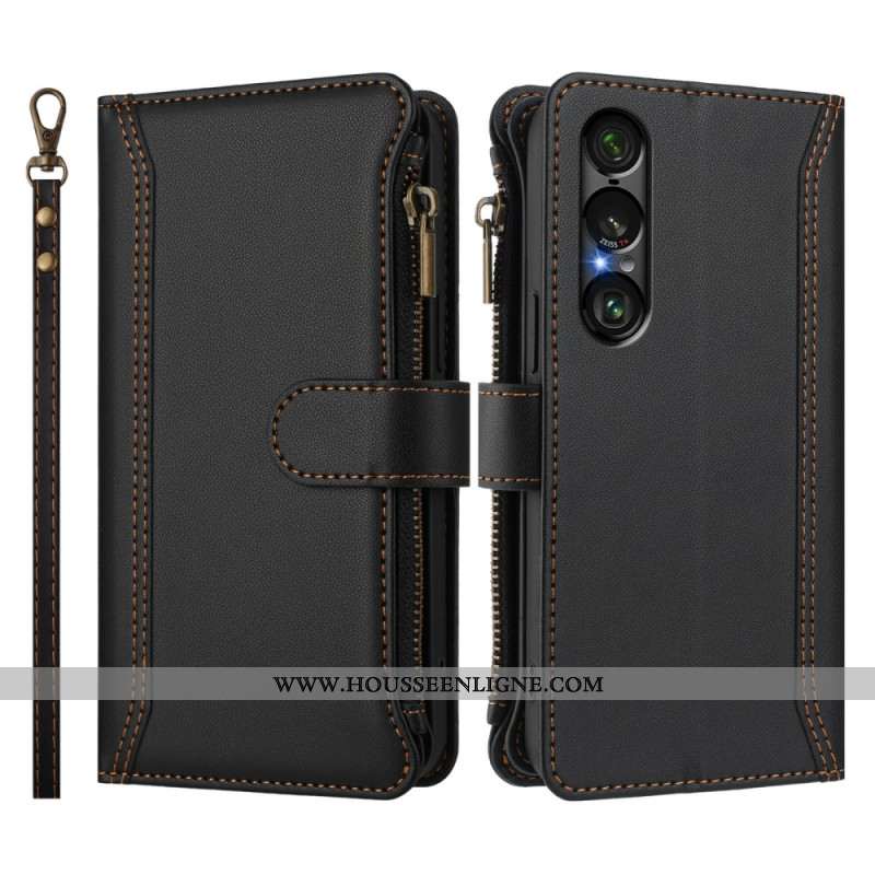 Housse Sony Xperia 1 VII Portefeuille 9 Porte-Cartes et Lanière