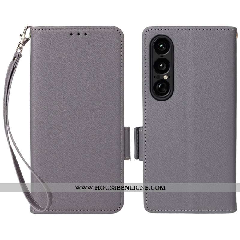 Housse Sony Xperia 1 VII Texture Litchi à Lanière