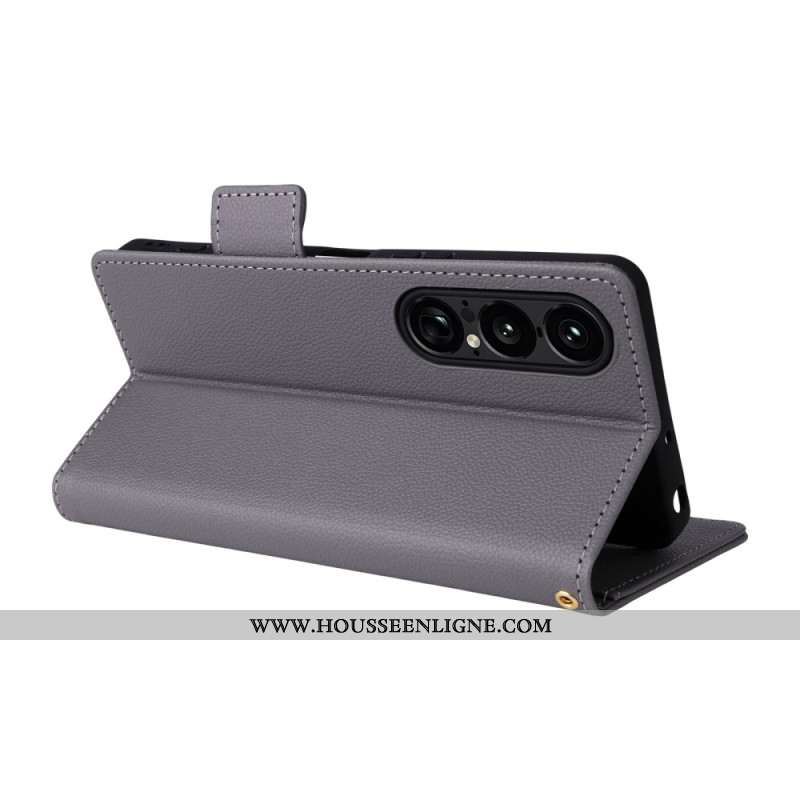 Housse Sony Xperia 1 VII Texture Litchi à Lanière