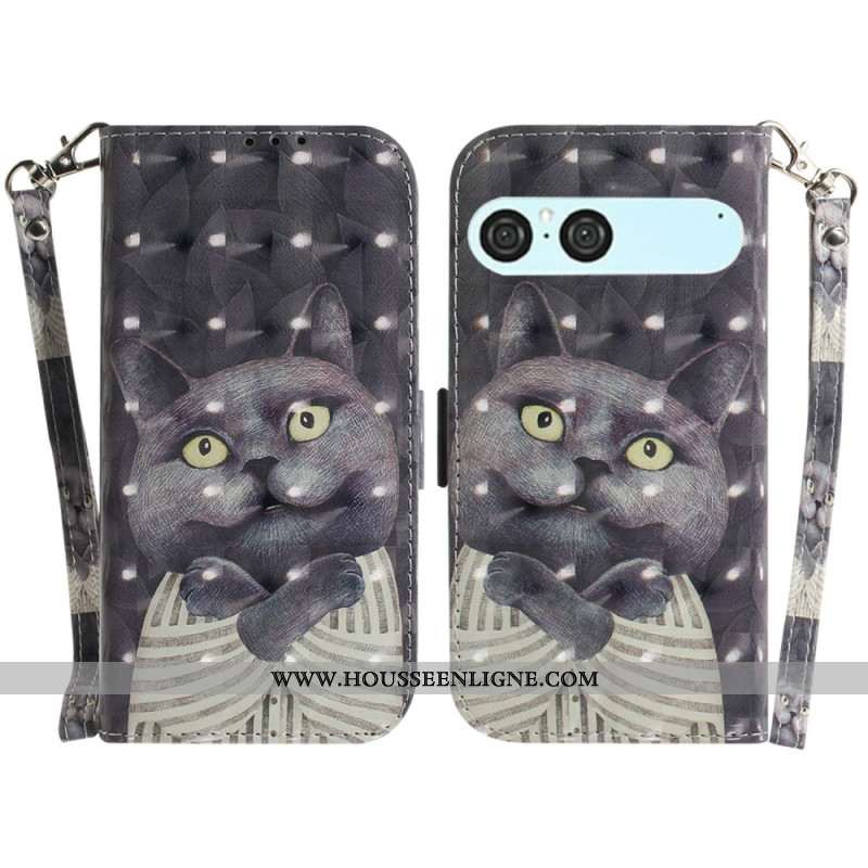 Housse Sony Xperia 10 VII Chat Gris à Lanière