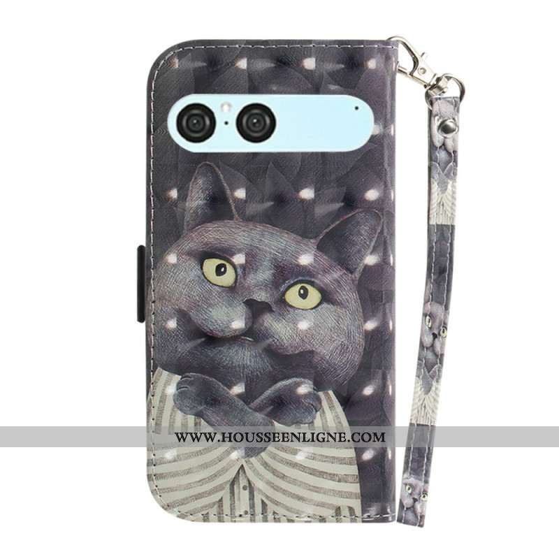 Housse Sony Xperia 10 VII Chat Gris à Lanière