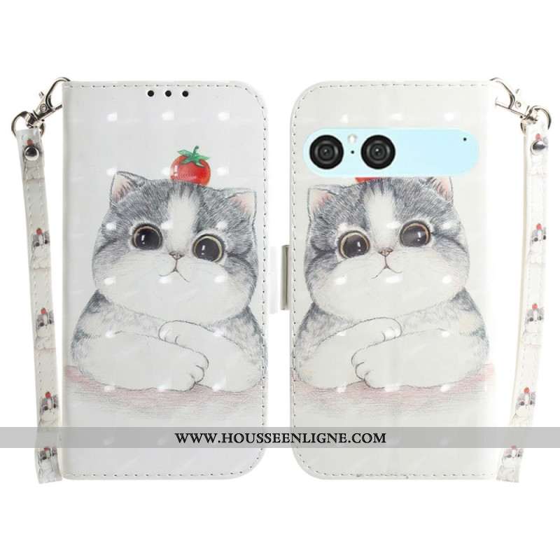 Housse Sony Xperia 10 VII Chat et Fraise à Lanière