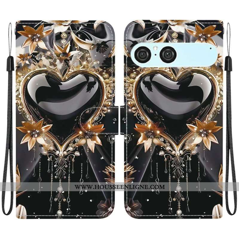 Housse Sony Xperia 10 VII Cœur Noir et Or