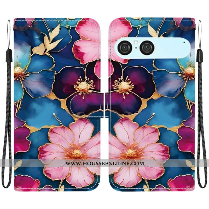 Housse Sony Xperia 10 VII Motif Floral Bleu et Or
