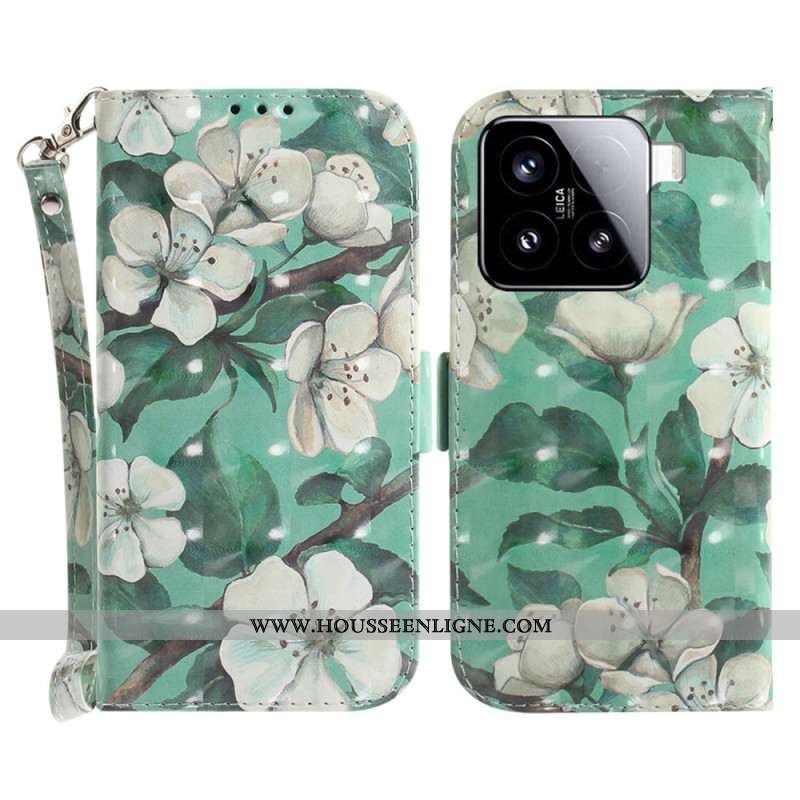 Housse Xiaomi 15 Fleurs Aquarelle à Lanière