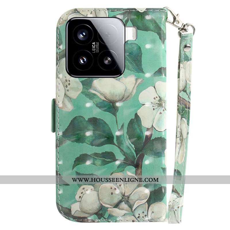 Housse Xiaomi 15 Fleurs Aquarelle à Lanière