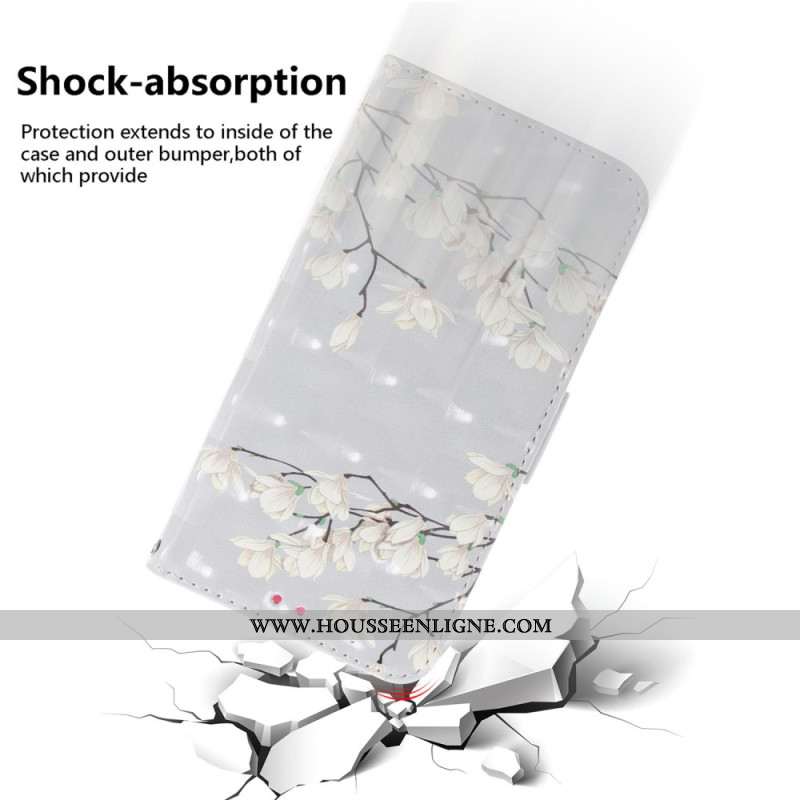 Housse Xiaomi 15 Motif Magnolias à Lanière