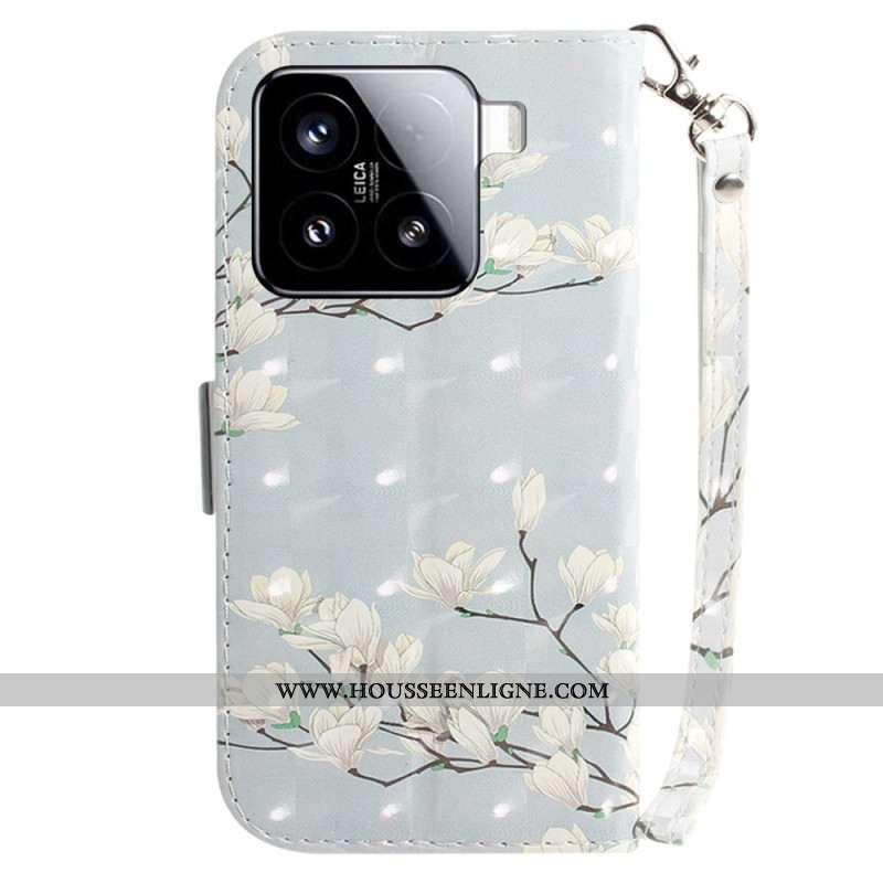 Housse Xiaomi 15 Motif Magnolias à Lanière