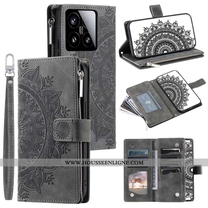 Housse Xiaomi 15 Portefeuille Effet Daim Mandala