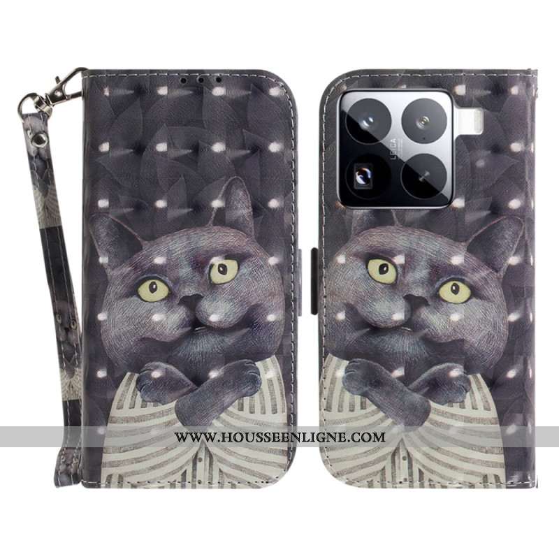 Housse Xiaomi 15 Pro Chat Gris à Lanière