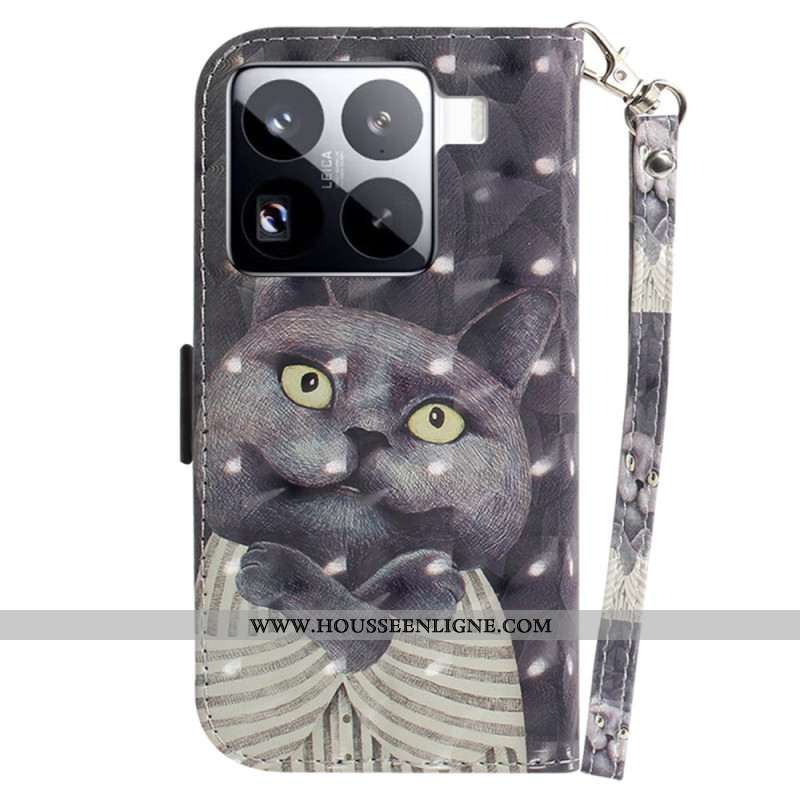 Housse Xiaomi 15 Pro Chat Gris à Lanière