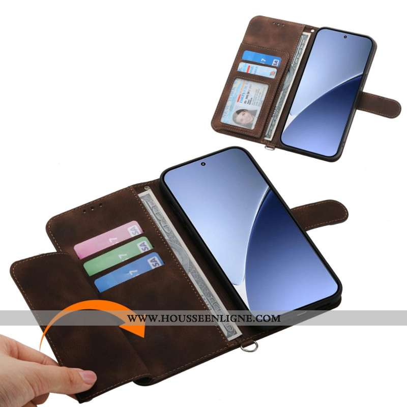 Housse Xiaomi 15 Pro Effet Daim Motif Floral à Lanière et Bandoulière