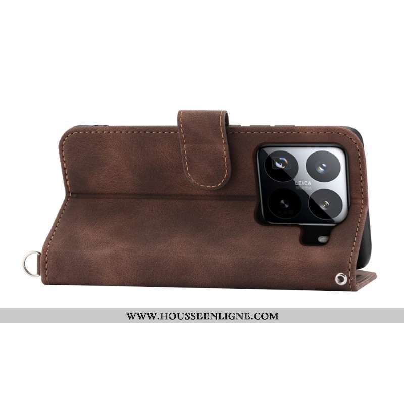 Housse Xiaomi 15 Pro Effet Daim Motif Floral à Lanière et Bandoulière