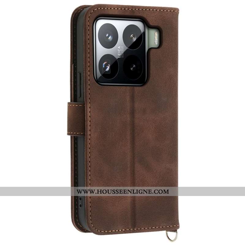 Housse Xiaomi 15 Pro Effet Daim Motif Floral à Lanière et Bandoulière