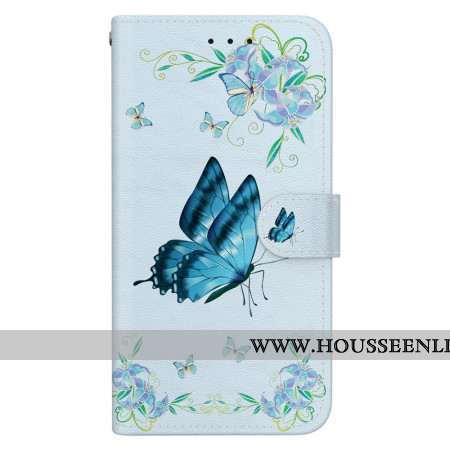 Housse Xiaomi 15 Pro Papillon et Fleurs Bleues