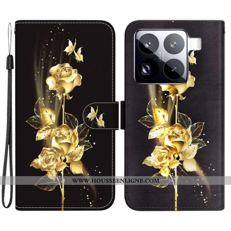 Housse Xiaomi 15 Pro Papillons Dorés et Rose