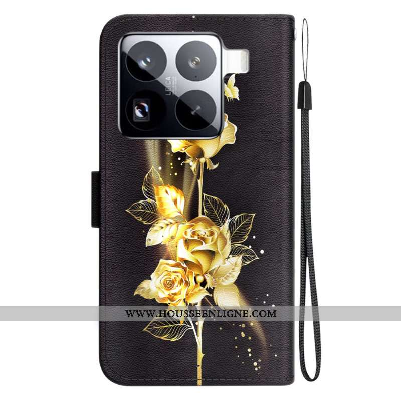 Housse Xiaomi 15 Pro Papillons Dorés et Rose