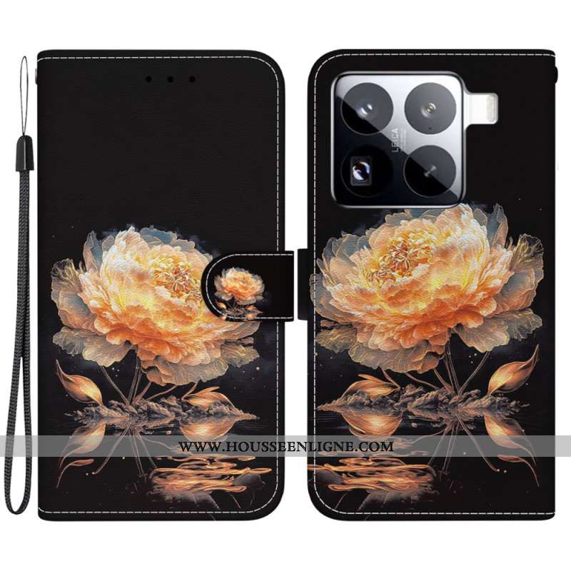 Housse Xiaomi 15 Pro Pivoine dorée