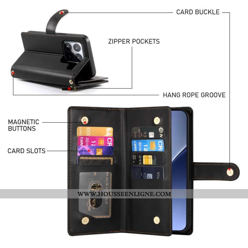 Housse Xiaomi 15 Pro Portefeuille avec Lanière et Bandoulière