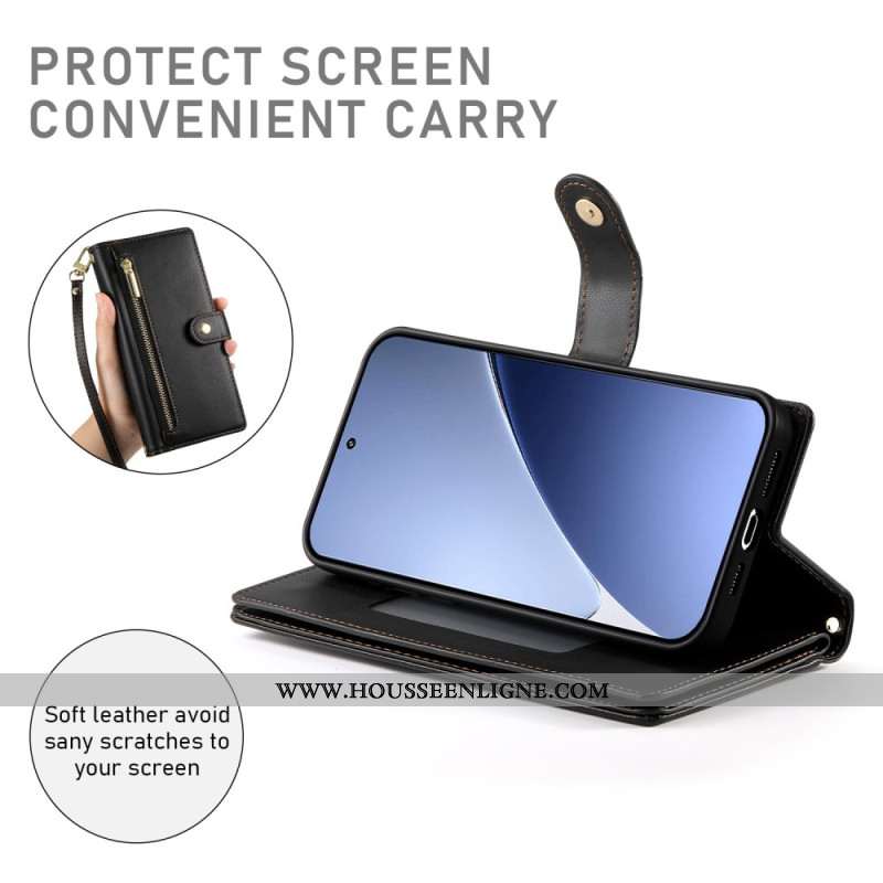 Housse Xiaomi 15 Pro Portefeuille avec Lanière et Bandoulière