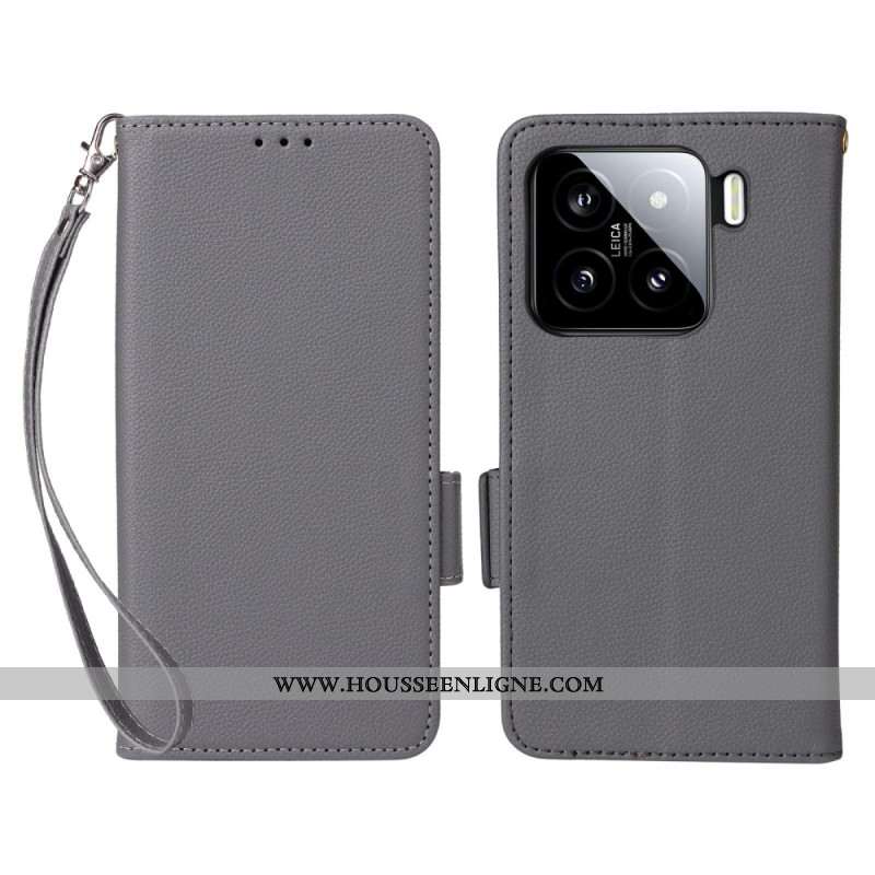 Housse Xiaomi 15 Pro Simili Cuir Litchi à Lanière