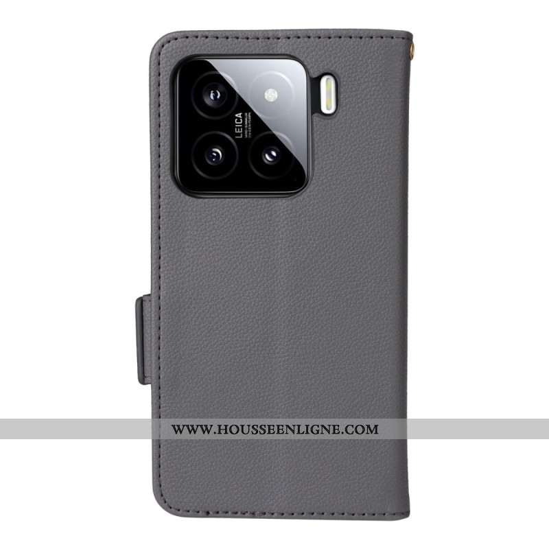 Housse Xiaomi 15 Pro Simili Cuir Litchi à Lanière