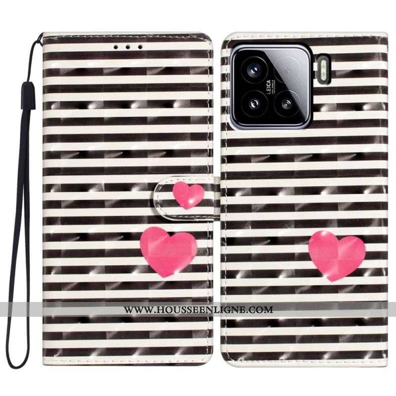 Housse Xiaomi 15 Rayures et Cœurs 3D