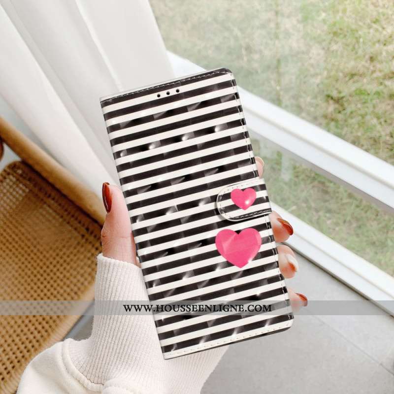 Housse Xiaomi 15 Rayures et Cœurs 3D