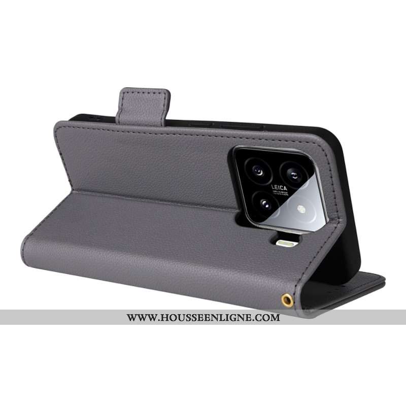 Housse Xiaomi 15 Simili Cuir Litchi à Lanière