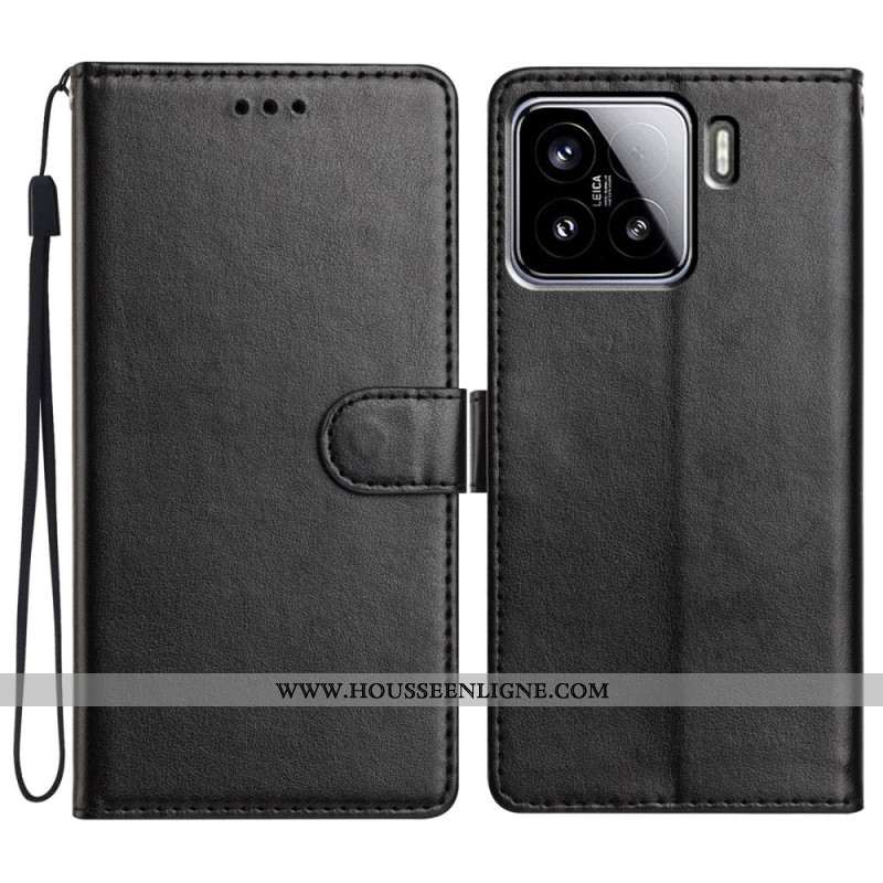 Housse Xiaomi 15 Simili Cuir Uni à Lanière