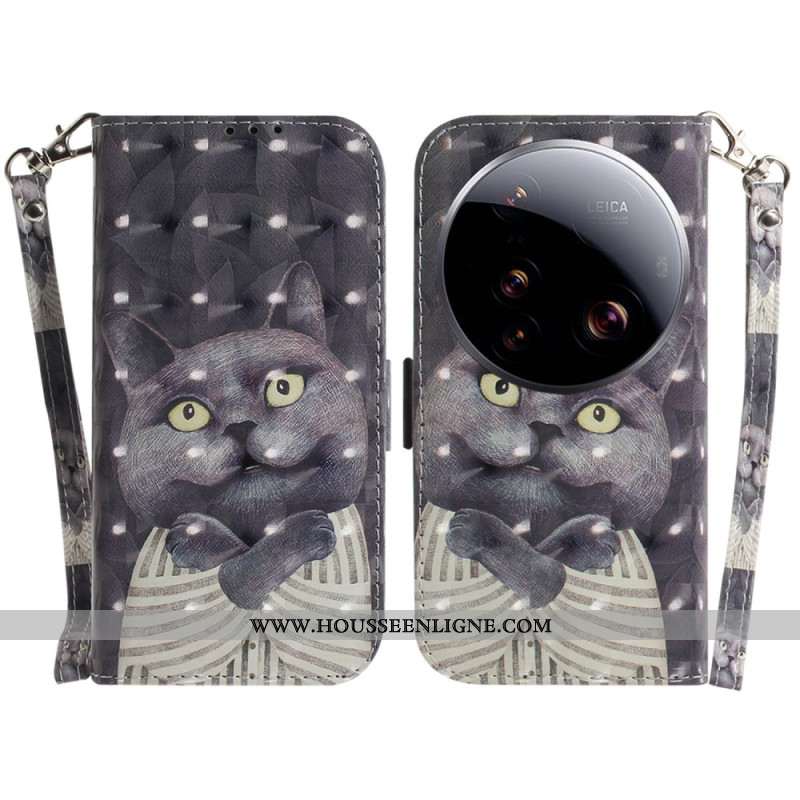 Housse Xiaomi 15 Ultra Chat Gris à Lanière