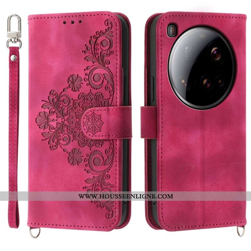 Housse Xiaomi 15 Ultra Motif Floral avec Lanière et Bandoulière