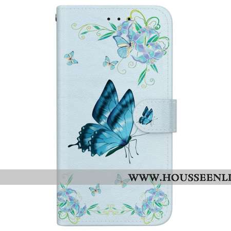 Housse Xiaomi 15 Ultra Papillon Bleu et Fleurs