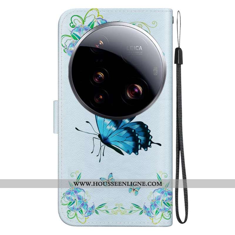 Housse Xiaomi 15 Ultra Papillon Bleu et Fleurs