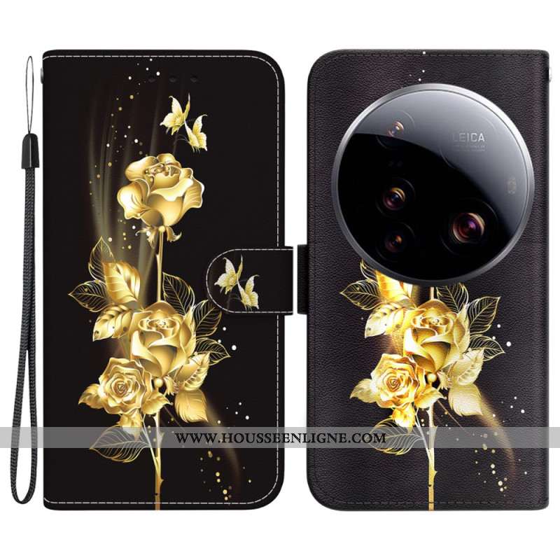 Housse Xiaomi 15 Ultra Roses Dorées et Papillons