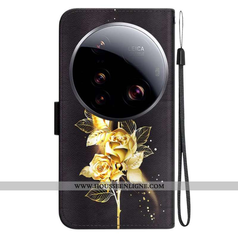 Housse Xiaomi 15 Ultra Roses Dorées et Papillons