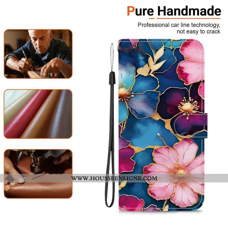 Housse Xiaomi 15T Fleurs Bleues et Or