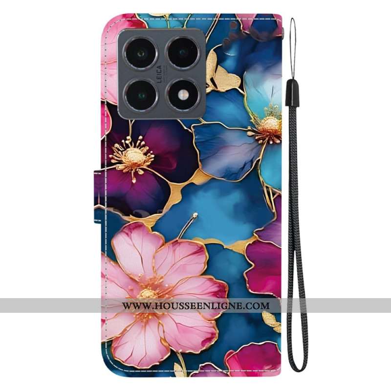 Housse Xiaomi 15T Fleurs Bleues et Or