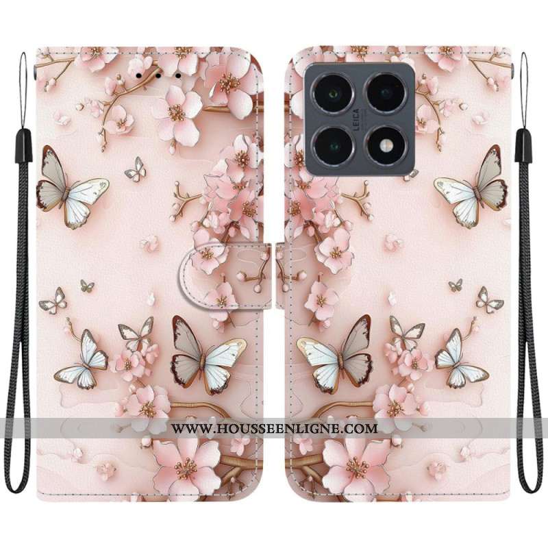 Housse Xiaomi 15T Papillons et Fleurs Or-Rose