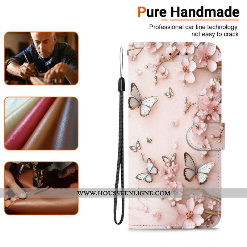 Housse Xiaomi 15T Papillons et Fleurs Or-Rose