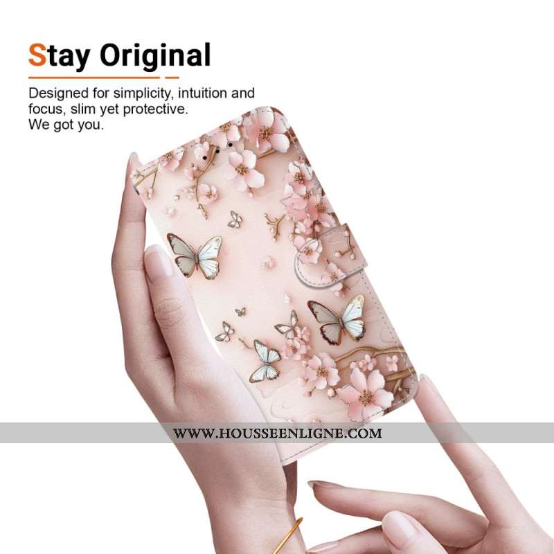 Housse Xiaomi 15T Papillons et Fleurs Or-Rose