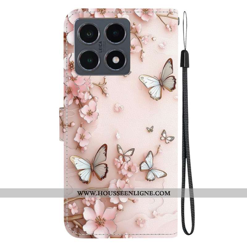 Housse Xiaomi 15T Papillons et Fleurs Or-Rose