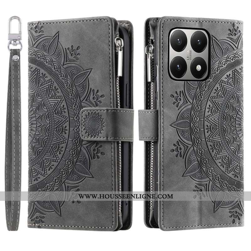 Housse Xiaomi 15T Portefeuille Effet Daim Mandala