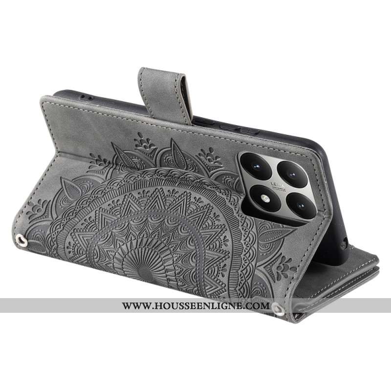 Housse Xiaomi 15T Portefeuille Effet Daim Mandala