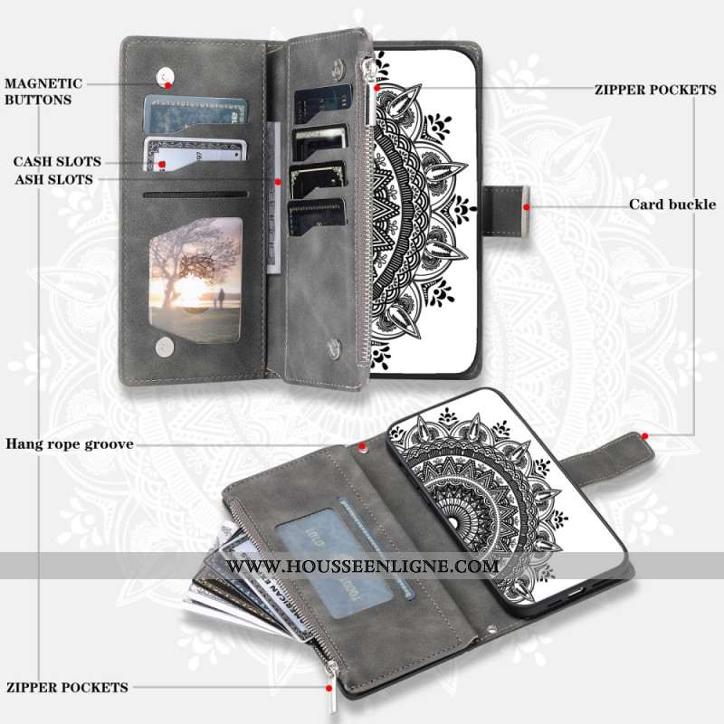 Housse Xiaomi 15T Portefeuille Effet Daim Mandala