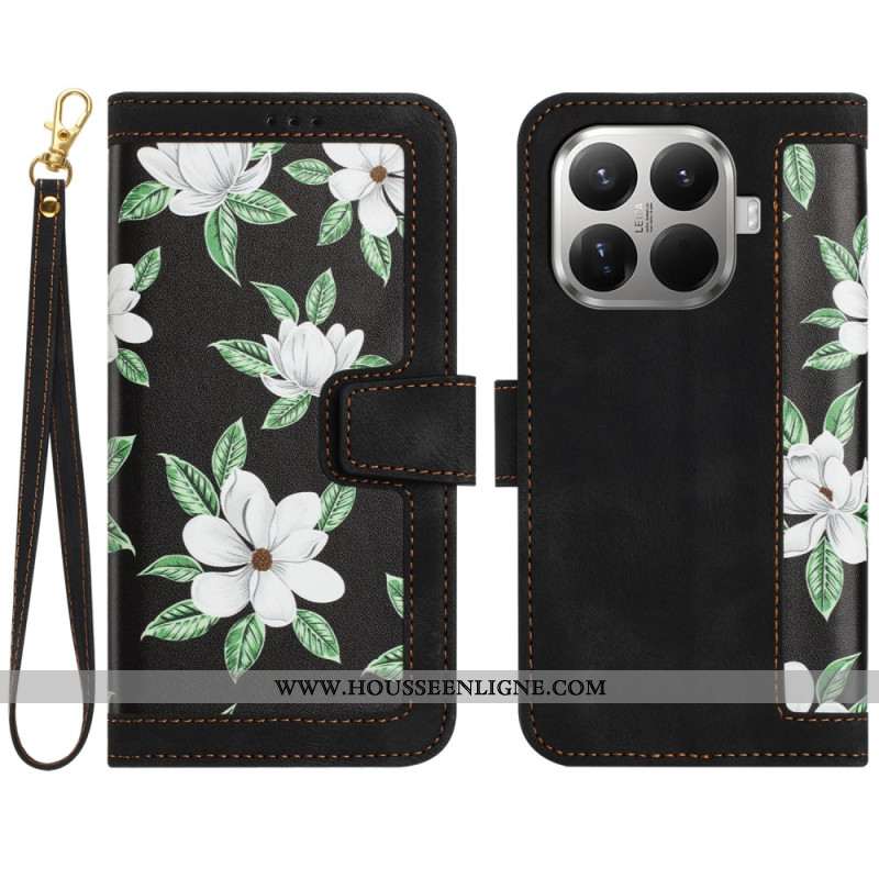 Housse Xiaomi 15T Pro Motif Floral avec Lanière